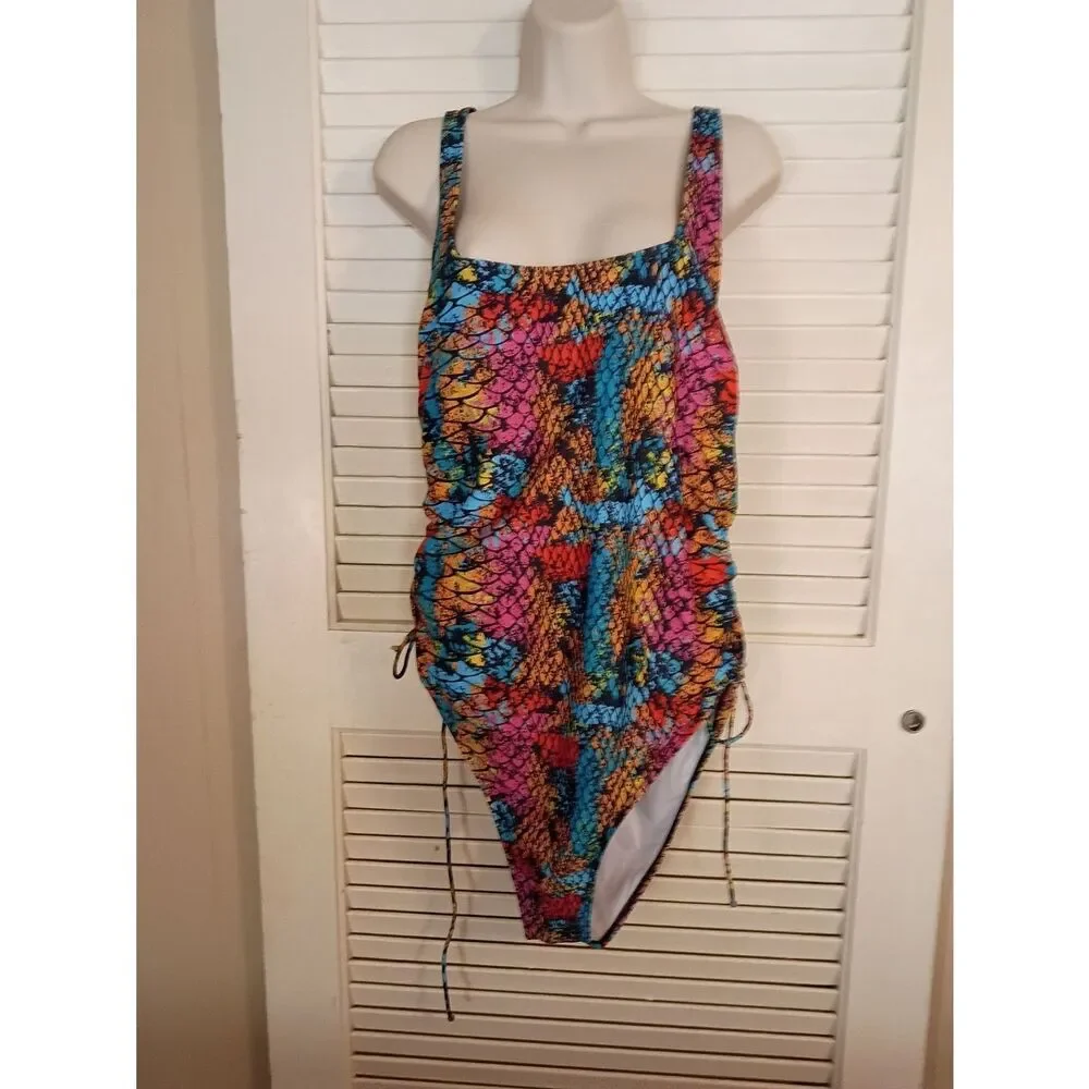 Plus-Size Multicolor Printed One-Piece Swimsuit